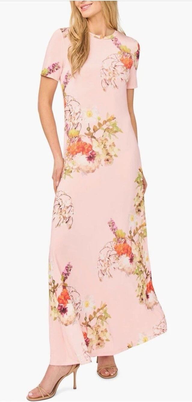 NWT Ted Baker Theresa Floral T-Shirt Maxi Dress Pink Stretch Knit XS